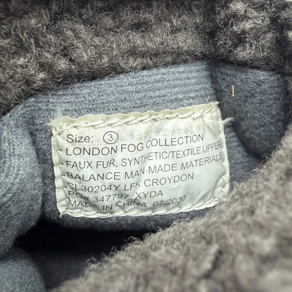 London Fog Croydon Kids Snow Boots Grey Black Faux Fur Lined Size 3 CL30204Y